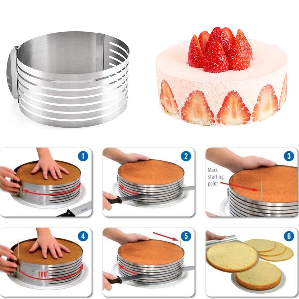 এডজাস্টেবল কেক স্লাইসার স্টেইনলেস স্টিল রিং Adjustable Cake Slicer Stailless Steel Ring